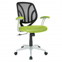 OSP Home Furnishings EMH69203S-6 Screen Back Chair with Green Mesh Fabric and Silver Coated Arms and Base